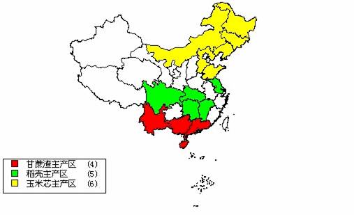 distribution of the major  potential biofuel crops in china