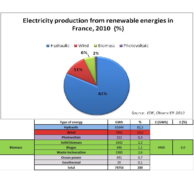 Electricity production from renewable energies in France, 2010
