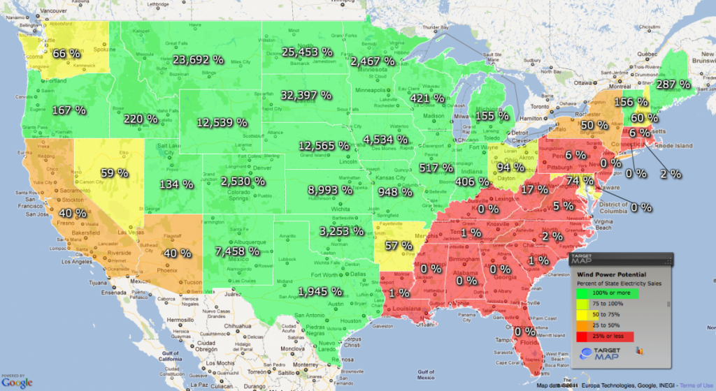 State Wind Power Potential (% of Electricity Sales)