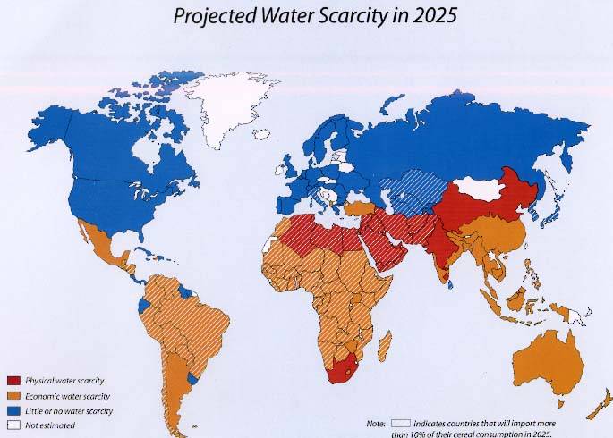 Projected water scarcity in 2025