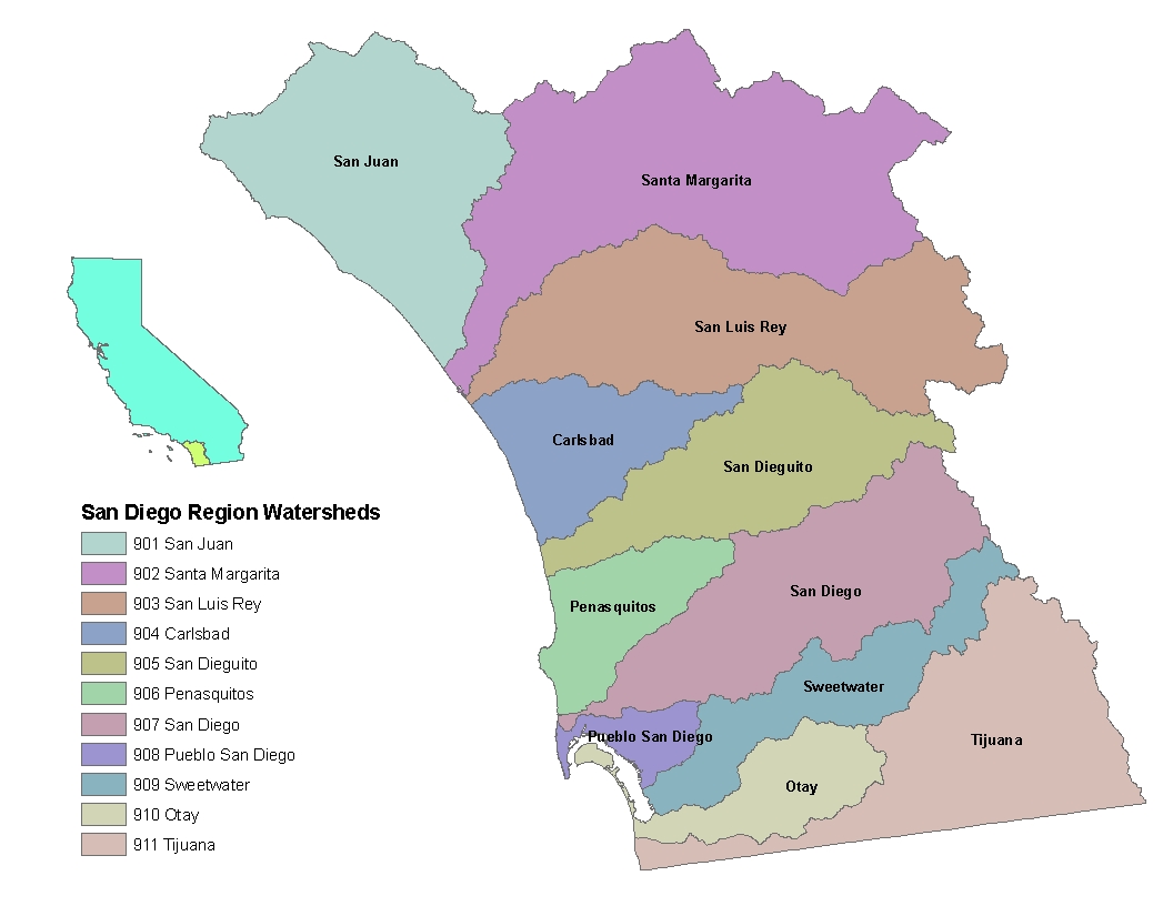 Map of watersheds in the San Diego region